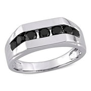 AMOUR 1 CT TW Men's Channel Set Black Diamond Ring In 10K White Gold