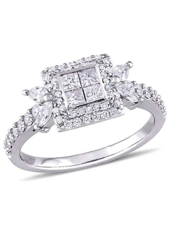 1 CT TW Princess-cut Diamond Quad Halo Engagement Ring In 14K White Gold