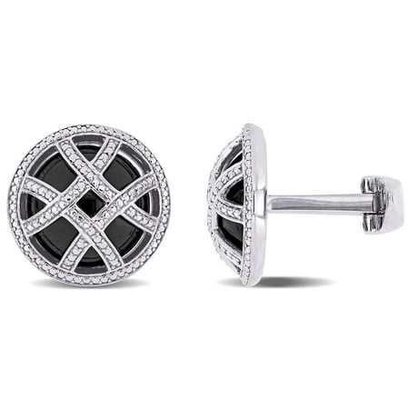 AMOUR 17 CT TGW Black Onyx Cufflink In Sterling Silver