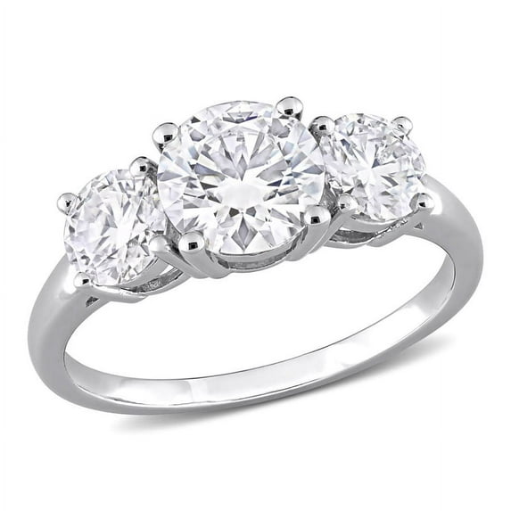 AMOUR 2 1/4 CT DEW Created Moissanite Three-stone Engagement Ring In Sterling Silver