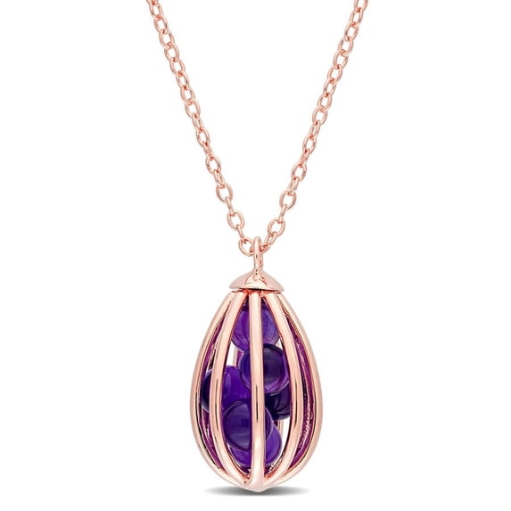 AMOUR 2 3/4 CT TGW Amethyst Cage Pendant with Chain In Rose Gold Plated Silver