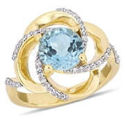 AMOUR 2-3/5 CT TGW Sky-blue Topaz White Topaz Interlaced Floral Swirl Ring In Yellow Plated Sterling Silver