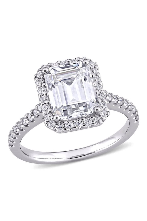 2 7/8 CT DEW Emerald Created Moissanite Halo Engagement Ring In 10K White Gold
