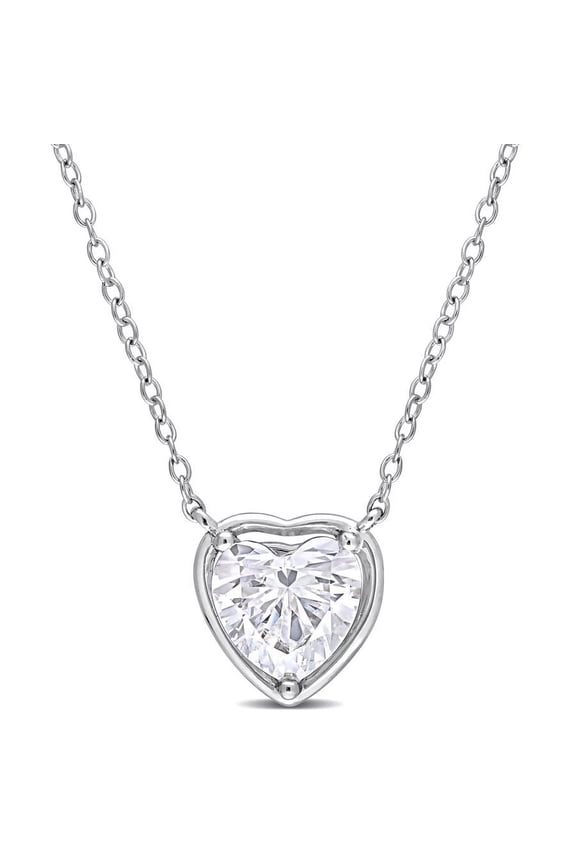 2 CT TGW Created Moissanite Halo Heart Pendant with Chain In Sterling Silver