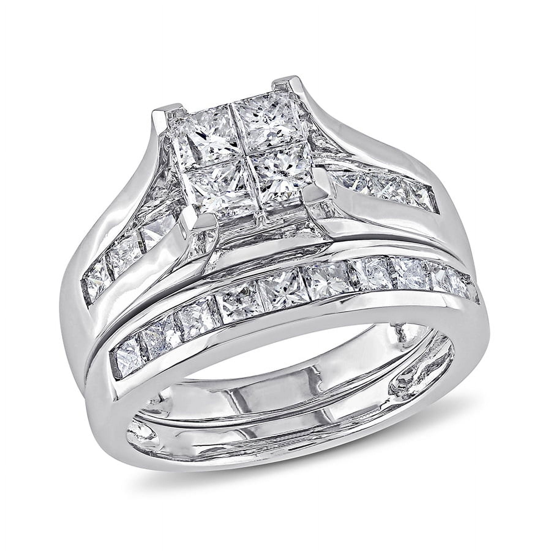 AMOUR 2 CT TW Channel Set Princess Cut Diamond Bridal Set In 14K White