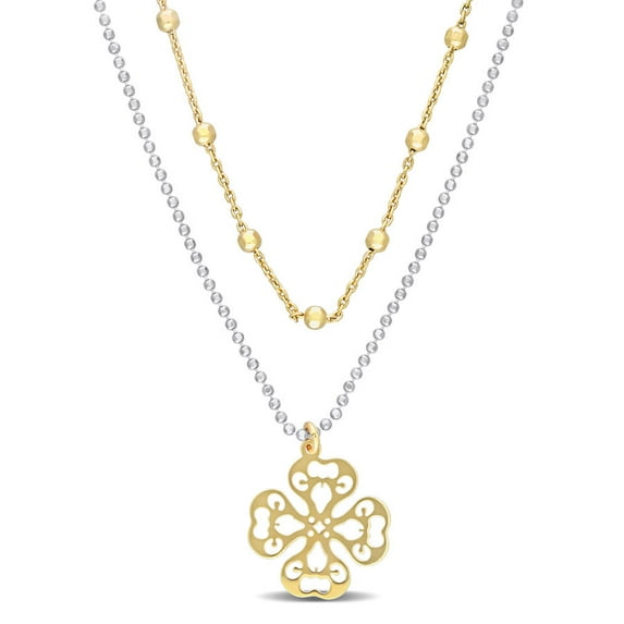 AMOUR 2-Tone 2-Strand Ball Bead Chain Necklace In Yellow Plated Sterling Silver, 19 In