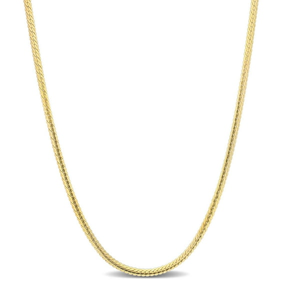AMOUR 2mm Herringbone Chain Necklace In Yellow Plated Sterling Silver, 16 In