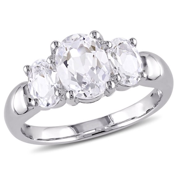 AMOUR 3 1/2 CT TGW Oval Cut Created White Sapphire 3-sTone Ring In Sterling Silver