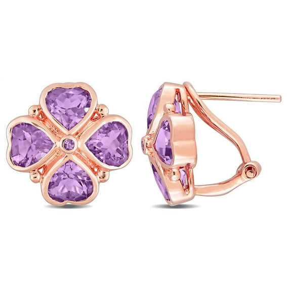 AMOUR 3 1/4 CT TGW Rose De France Clover Earrings In Rose Plated Sterling Silver