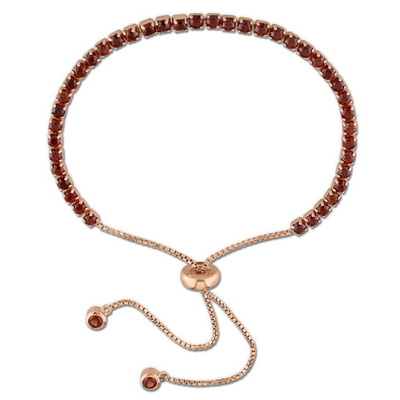 AMOUR 3 3/4 CT TGW Garnet Tassel Bolo Bracelet In Rose Plated Sterling Silver