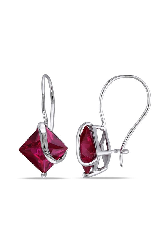 3 3/8 CT TGW Square Cut Created Ruby Earrings In 10K White Gold