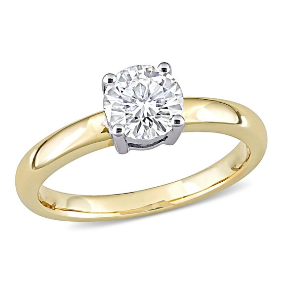 AMOUR 3/4 CT TGW Created Moissanite Solitaire Ring In 14K White and Yellow Gold