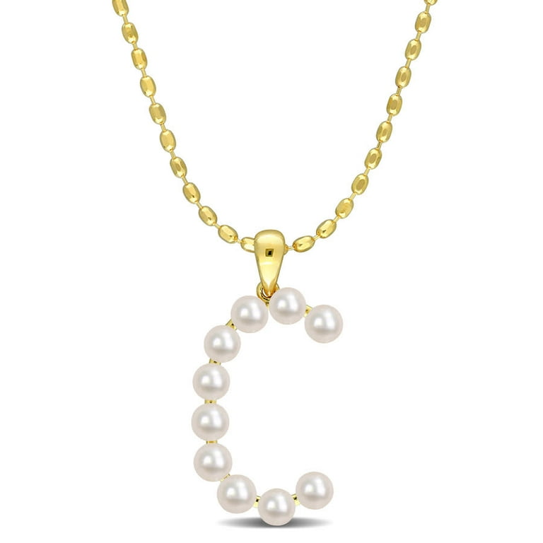 AMOUR Freshwater Cultured Pearl Initial Pendant with Chain