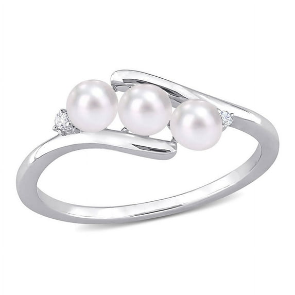 AMOUR 3.5-4mm Freshwater Cultured Pearl and Diamond Accent 3-sTone Bypass Ring In Sterling Silver