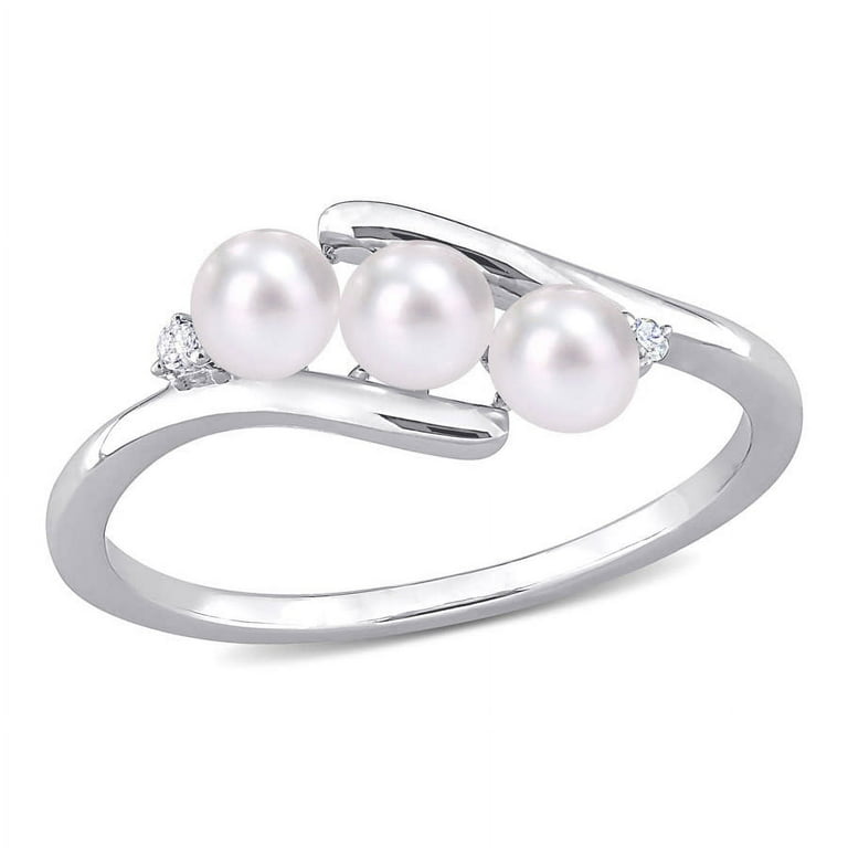 Sterling Silver Diamond And 3 Freshwater Cultured Pearl Ring Sterling Silver Diamond And 3 Freshwater Cultured Pearl Ring