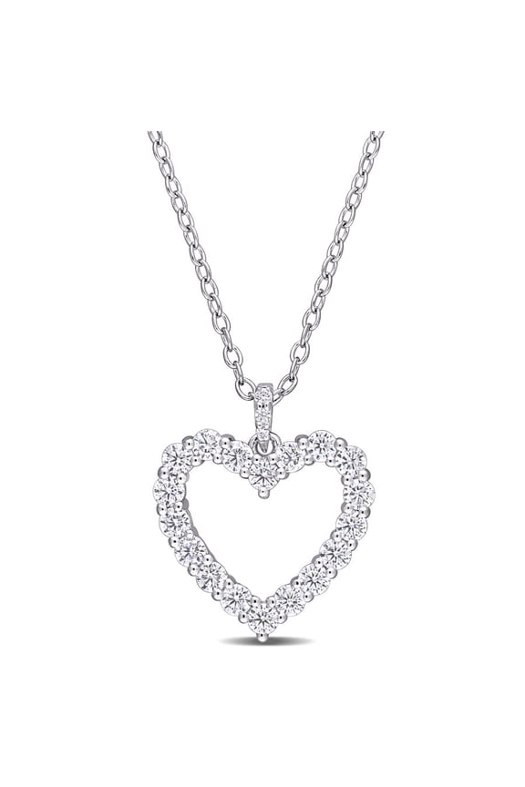 3/5 CT DEW Created Moissanite Open Heart Pendant with Chain In Sterling Silver