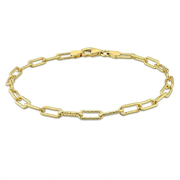 AMOUR 3.5mm Fancy Cut Paperclip Chain Bracelet In Yellow Plated Sterling Silver 9