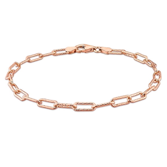 AMOUR 3.5mm Fancy Paper Clip Chain Bracelet In Rose Plated Sterling Silver, 7.5 In