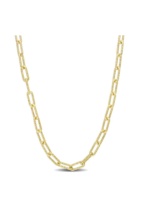 3.5mm Fancy Paperclip Chain Necklace In Yellow Plated Sterling Silver, 16 In