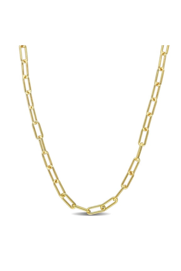 3.5mm Paperclip Chain Necklace In Yellow Plated Sterling Silver, 24 In