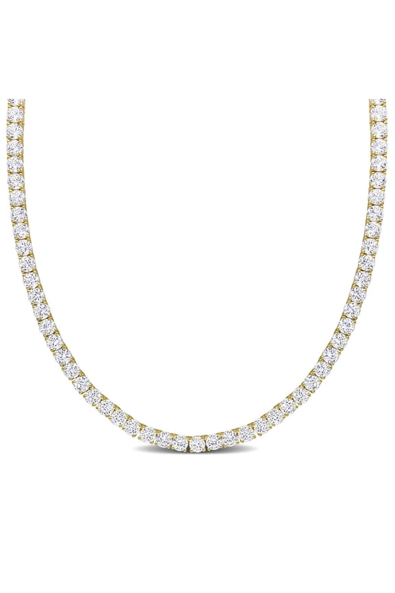 33 CT TGW Created White Sapphire Tennis Necklace In Yellow Plated Sterling Silver