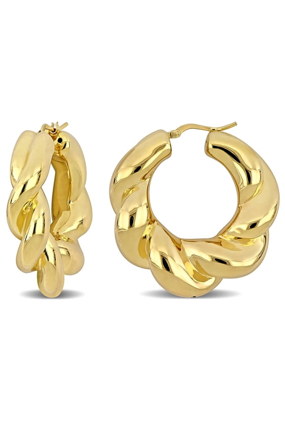 39 Mm Hoop Earrings In Yellow Plated Sterling Silver