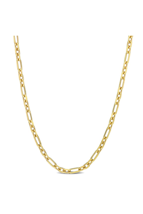 3mm Diamond Cut Figaro Chain Necklace In Yellow Plated Sterling Silver, 20 In