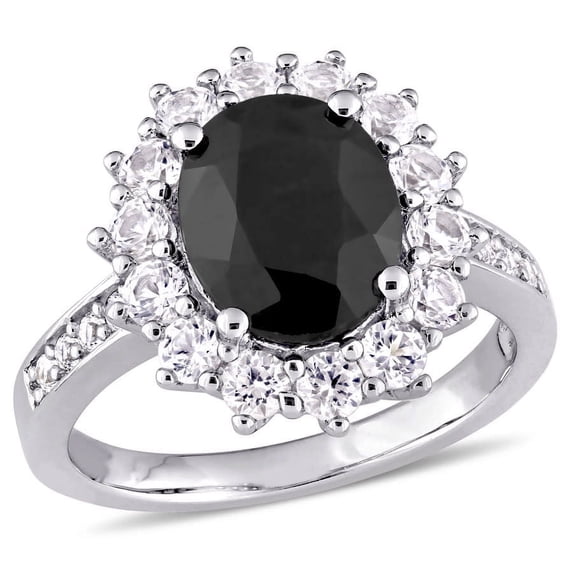 AMOUR 4 3/4 CT TGW Black Sapphire and Created White Sapphire Ring In Sterling Silver