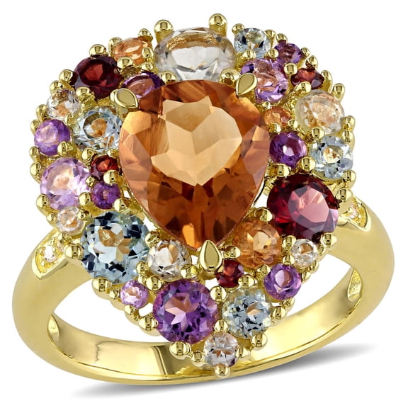 AMOUR 4 4/5 CT TGW Multi Gemstone and Diamond Pear-shape Cocktail Ring In Yellow Plated Sterling Silver