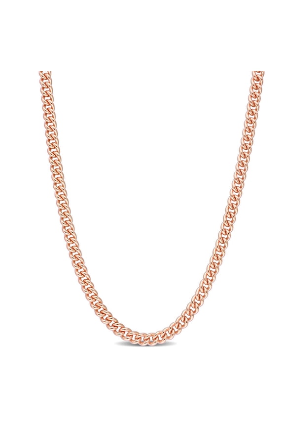 4.4mm Curb Link Chain Necklace In Rose Plated Sterling Silver, 24 In