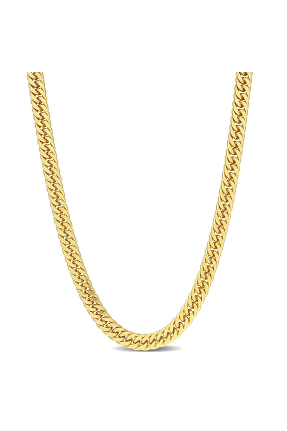 5.5mm Double Curb Link Chain Necklace In Yellow Plated Sterling Silver, 24 In