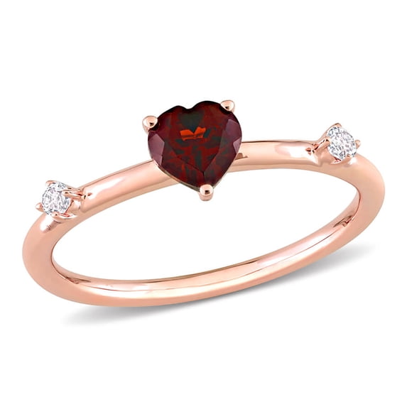 AMOUR 5/8 CT TGW Heart Garnet and White Topaz Stackable Ring In 10K Rose Gold