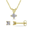 thumbnail image 1 of AMOUR 5/8 CT TW Princess Cut Diamond Solitaire Pendant with Chain and Stud Earrings 2-piece Set In 14K Yellow Gold, 1 of 1