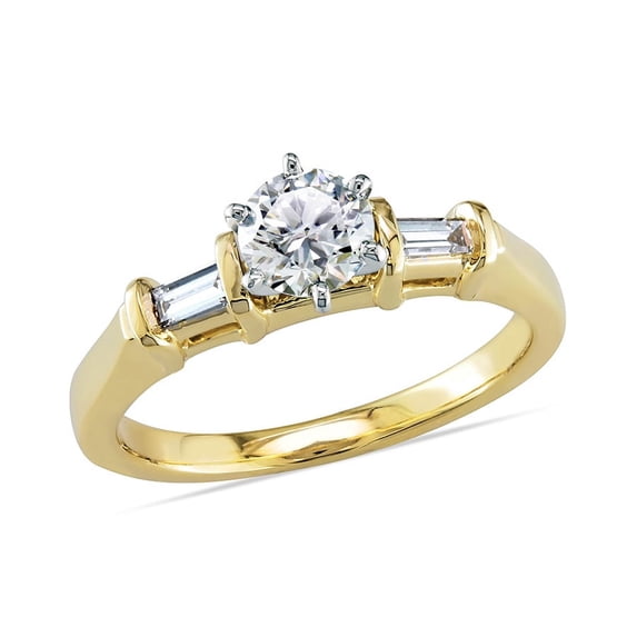 AMOUR 5/8 CT TW Round and Baguette Diamond Bar Set Engagement Ring In 14K Yellow Gold