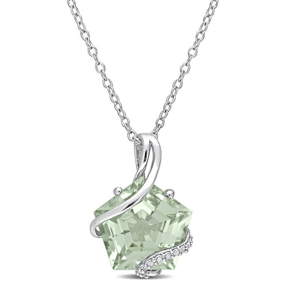 AMOUR 6 1/2 CT TGW Green Quartz and Diamond Accent Swirl Pendant with Chain In Sterling Silver