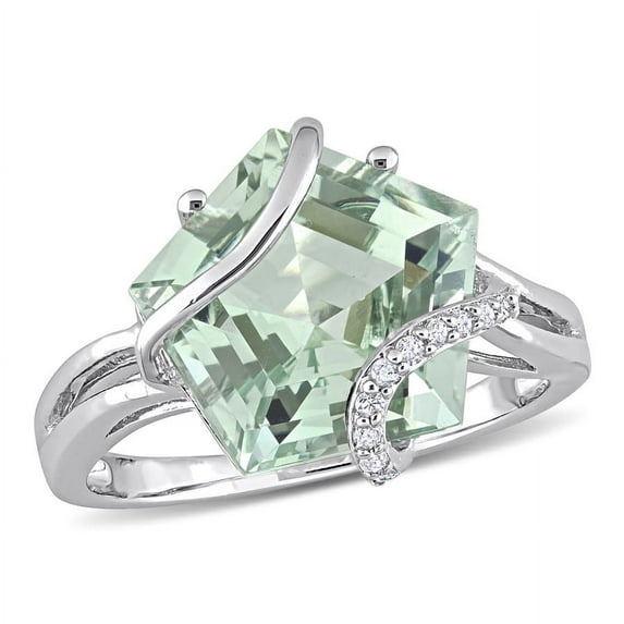AMOUR 6 1/2 CT TGW Green Quartz and Diamond Accent Swirl Ring In Sterling Silver