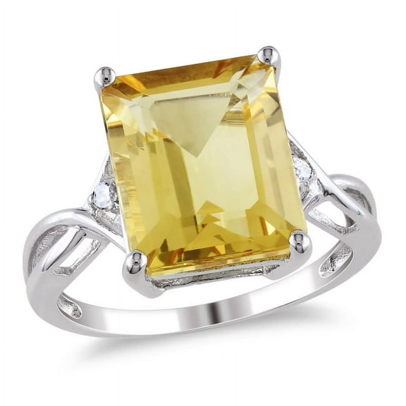 AMOUR 6 5/8 CT TGW Emerald Cut Citrine and White Topaz Ring In Sterling Silver