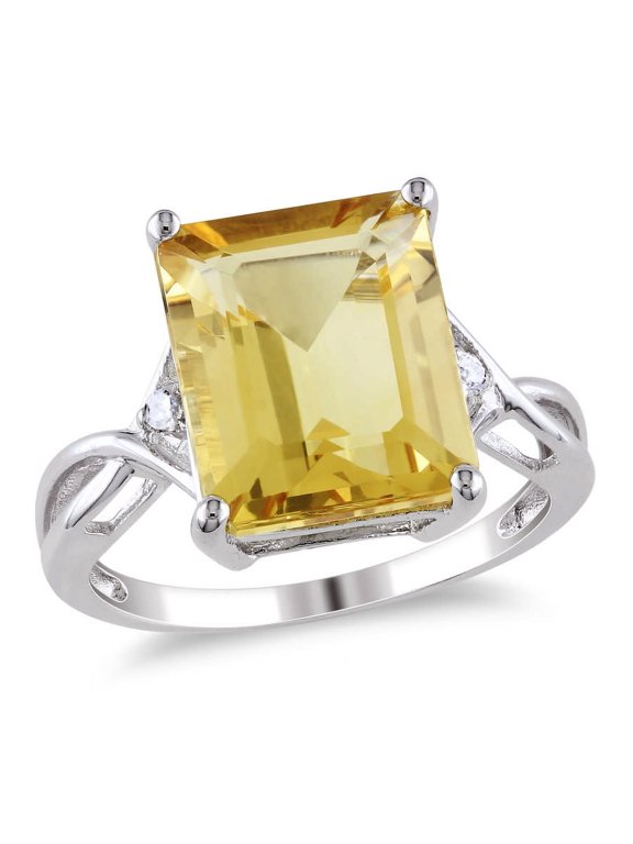 6 5/8 CT TGW Emerald Cut Citrine and White Topaz Ring In Sterling Silver
