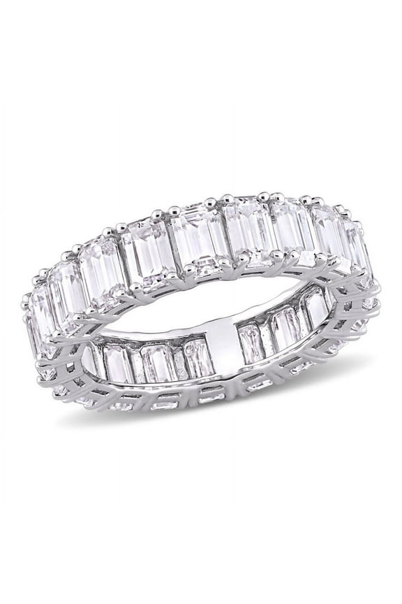 6 CT DEW Emerald Cut Created Moissanite Eternity Ring In 14K White Gold