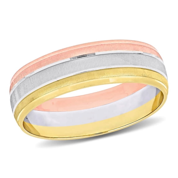 AMOUR 6mm Brushed Finish Wedding Band In 14K 3-Tone Rose, White, and Yellow Gold
