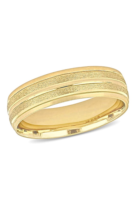 6mm Double Row Textured Wedding Band In 14K Yellow Gold