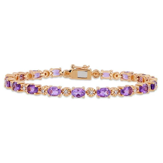 AMOUR 7-1/5 CT TGW Oval-cut Amethyst and Diamond Accent Tennis Bracelet In Rose Plated Sterling Silver