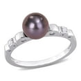 thumbnail image 1 of AMOUR 7-7.5mm Black Freshwater Cultured Pearl and White Topaz Ribbed Design Ring In Sterling Silver, 1 of 1