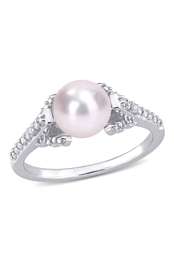 7-7.5mm Freshwater Cultured Pearl and Diamond Accent Vintage Ring In Sterling Silver
