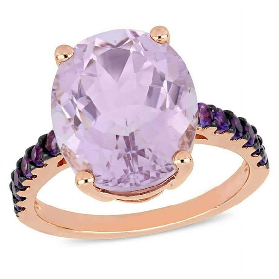 AMOUR 7 7/8 CT TGW Oval-cut Amethyst & Rose De France Ring In Rose Plated Sterling Silver