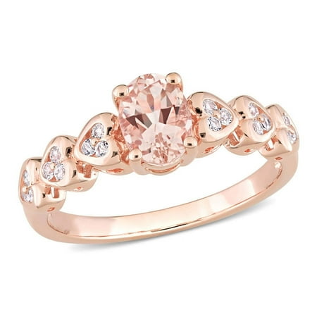 AMOUR 7/8 CT TGW Morganite & White Topaz Ring In Rose Gold Plated Sterling Silver