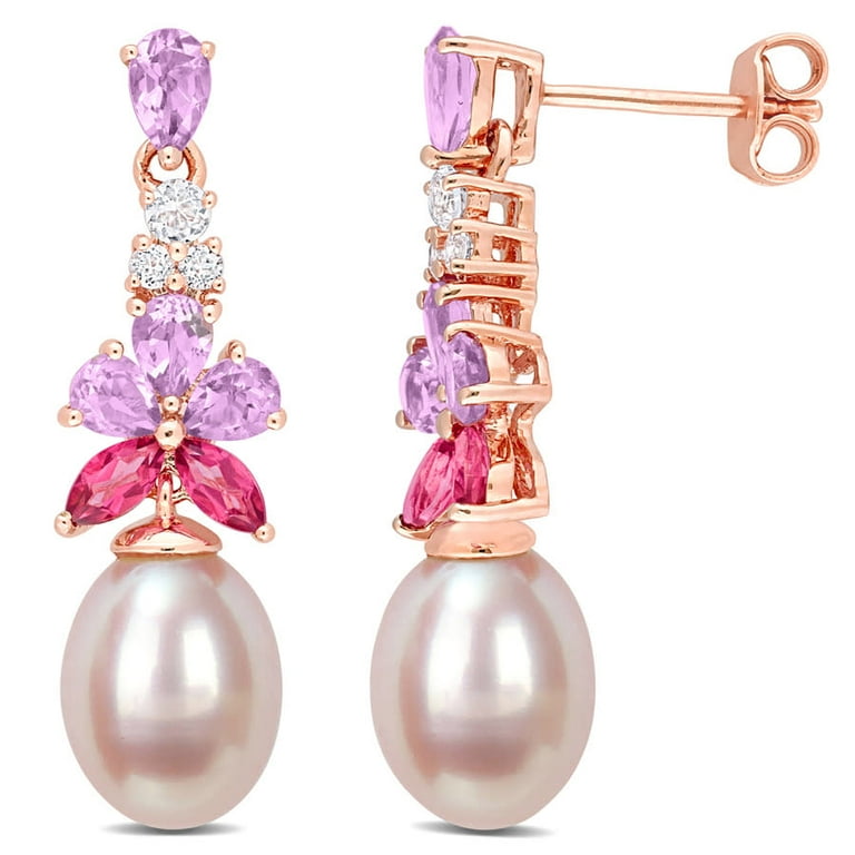 Pink Cultured Freshwater 9mm Pearl Earrings Gold-plated