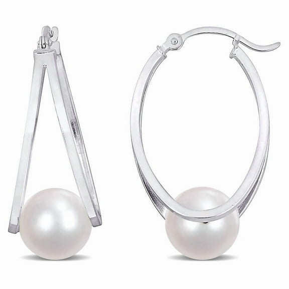 AMOUR 8 - 8.5 Mm Freshwater Cultured Pearl Earrings In Sterling Silver
