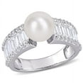 thumbnail image 1 of AMOUR 8-8.5mm Cultured Freshwater Pearl and 2 2/5 CT TGW Created White Sapphire Engagement Ring In Sterling Silver, 1 of 1