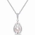 thumbnail image 1 of AMOUR 8-8.5mm Freshwater Cultured Pearl and Diamond Accent Pearl Necklace with Chain In Sterling Silver, 1 of 1